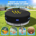 10 Ft Round Pool Cover with Reflective Strips, 420D Swimming Pool Cover for Above Ground Pools, Solar Cover with Drawstring and Ground Nails for Dustproof, UV Protected