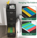 4 Drawer File Cabinet, Metal Vertical File Cabinets with Lock for Home Office, Heavy Duty Office Steel Filing Cabinet for Hanging Files for A4/ Legal/Letter,Assembly Required (Black)