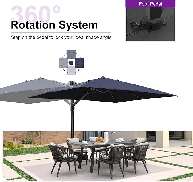 PURPLE LEAF 9' X 12' Rectangle Patio Umbrella with Base Large Cantilever Outdoor Umbrella Offset Umbrella with 360-degree Rotation Garden for Deck Backyard Pool Navy