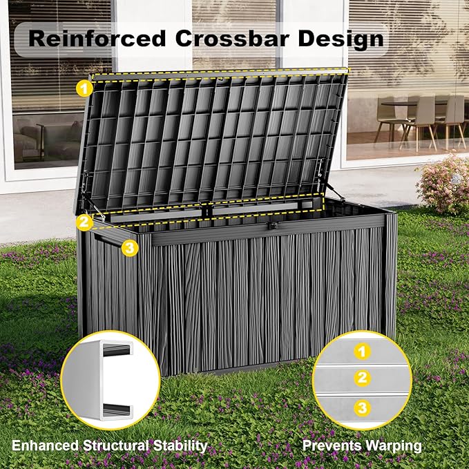 200 Gallon Waterproof Outdoor Storage Box, UV Resistant Resin Deck Box with Hydraulic Rod for Reinforced Stability, Perfect for Patio, Garden, and Pool,Black