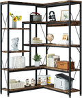 Shintenchi 5 Tiers Corner Bookshelf, 70.86" Tall L-Shaped Bookcase, Large Corner Etagere Bookcase, Corner Shelf Display Storage Rack with Metal Frame for Living Room Home Office, Rustic Brown