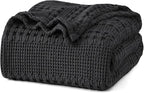 PHF 100% Cotton Waffle Weave Blanket King Size, Soft Lightweight Breathable Cozy Summer Blankets for Bed, Luxury Aesthetic Woven Bedding for Home Decor, 108"x90", Black