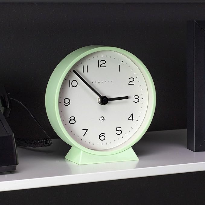 NEWGATE® M Mantel Echo Desk Clock | Modern Round Design | Neo Mint Green | Easy to Read Numbers | Contemporary Style for Desk, Table, Shelf or Bedside