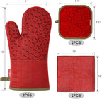 KEGOUU Oven Mitts and Pot Holders 6pcs Set, Kitchen Oven Glove High Heat Resistant 500 Degree Extra Long Oven Mitts and Potholder with Non-Slip Silicone Surface for Cooking (Red)
