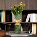 14-Inch Decorative Green Tall Glass Vase - Modern Minimalist Decor for Parties, and Special Events - Perfect Centerpiece for Coffee Tables, Living Rooms, Dining Tables, Offices, and Farmhouse Decor