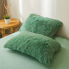 FOPPA Green Plush Comforter Cover Set Queen - Ultra Soft Faux Fur Green Bedding Sets 3 Pieces (1 Fluffy Duvet Cover + 2 Shaggy Pillow case) Fluffy Bed Set (Green, Queen)