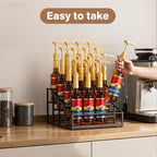 kimilus Coffee Syrup Organizer Rack, Liquor Bottle Display Shelf, 4 Tier 16 Syrup Bottles Holder Stand for Coffee Bar Kitchen Small Wine Rack for Family Storage for Syrup Wine Dressing