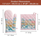 Maison d' Hermine 100% Cotton Oven Mitt & Pot Holder Set (7.5"x13" & 8"x8") | Heat Resistant BBQ Cooking Gloves with Loop Baking Kitchen Home Farmhouse Thanksgiving Christmas - Christmas Market - Pink