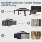 Domi 14' X 24' Hardtop Gazebo Large Outdoor Metal Gazebo Canopy with Galvanized Steel Double Roof, Aluminum Frame, Curtains and Netting for Patio, Deck, Garden, Grey