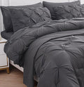 LANE LINEN Twin Comforter Set with Sheets, 5 Piece Twin Bed in a Bag Set, Pintuck Twin Bedding Sets, Ultra Soft Twin Bed Set, Fluffy Comforter, Twin Size Comforter Set with Pillowcases & Shams - Grey