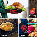 QUWIN BBQ Gloves, BBQ Accessories 1472℉ Extreme Heat Resistant, Grilling Gloves Silicone Non-Slip Oven Mitts, Kitchen Gloves for BBQ, Grilling, Cooking, Baking-1 Pair… (One Size Fits Most, Red)