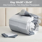 Litanika Comforter King Size Bed Set Light Grey - 3 Pieces Lightweight Bedding Comforter Sets Gray White Colorblock Stripe Fluffy All Season Bed Set