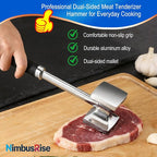 Aluminum Meat Tenderizer Hammer, Dual-Sided Meat Mallet with Grip | Dual-sided aluminum meat tenderizer with textured and smooth sides for tenderizing, flattening, and crushing meats and foods