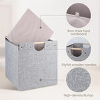 13x13x13 Inches Collapsible Storage Cubes, 4 Pack Fabric Bins with Wooden Handles for Kallax Shelves, Closet, Cabinet, Bookcase, Home Organizer Boxes for Decor and Laundry (Gray)