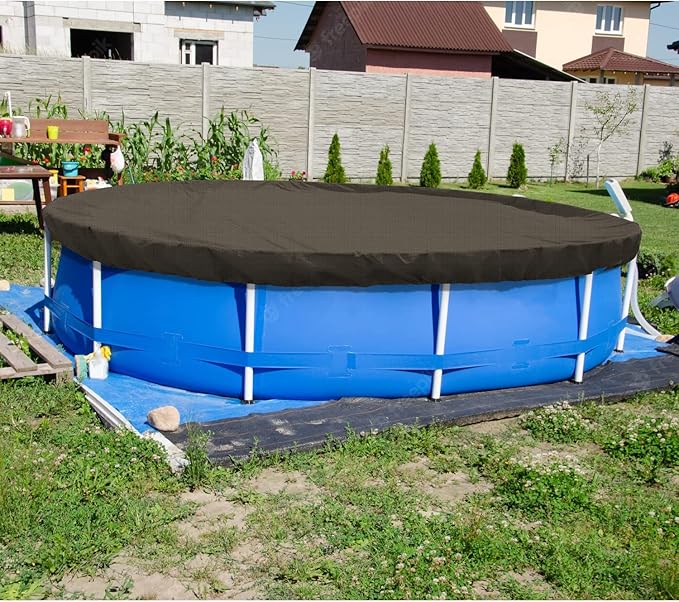 ECOOPTS 11 ft Round Pool Cover for Above Ground Pools, Swimming Pool Cover Protector Winter Safety Cover (Brown)