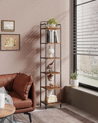 Bookcase Bookshelf, Narrow Book Shelf, Industrial Coner Shelf Storage Organizer, Slim Shelving Unit for Home Office, Living Room, Bedroom, Kitchen, 6-Tier Rustic Brown BC24601B