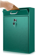 Yaocom Locking Mailbox with Key for Outdoor 16.2 x 11.2 x 4.7 Inches Large Wall Mount Mail Box with Lock Security Mail Drop Metal Collection Boxes Hanging Secure Postbox(Green)