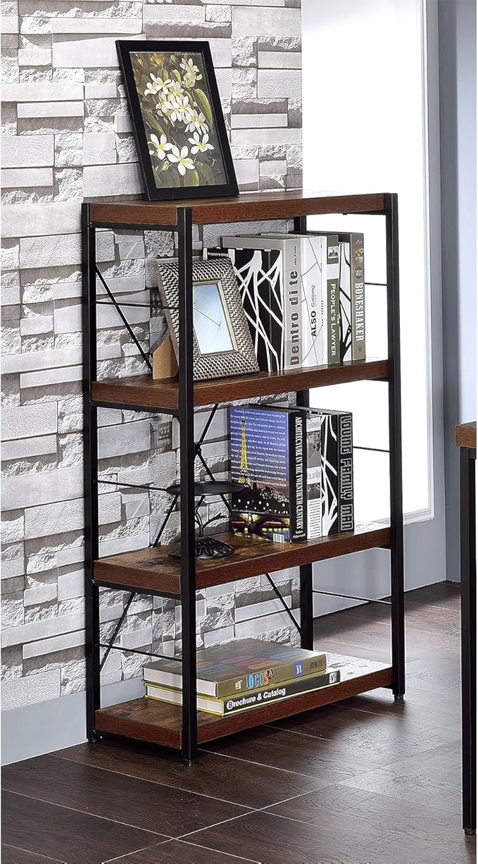 Acme Bob 4 Shelf Wooden Bookcase in Weathered Oak