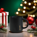 COLLECTIVE HOME - Black Monogram Ceramic Mugs, 15 oz Golden Initial Coffee Cups, Elegant Alphabet Tea Mugs, Personalized Halloween Mug with Gift Box, Perfect for Office and Home Décor (l)
