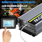 12V 2500W Pure Sine Wave Inverter 12V DC to 110V/120V AC Converter with 4AC Outlets, 5V/3.4A USB, Remote Control with on-Screen Display, Off-Grid Solar Power Inverter for Truck, Home, Vehicles, RV