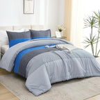 Litanika Blue Grey Bed Comforter Twin Set, XL Twin Comforter Boys Men Striped Bedding Comforter Set, 2 Pieces Lightweight Soft All Season Down Alternative Comforter