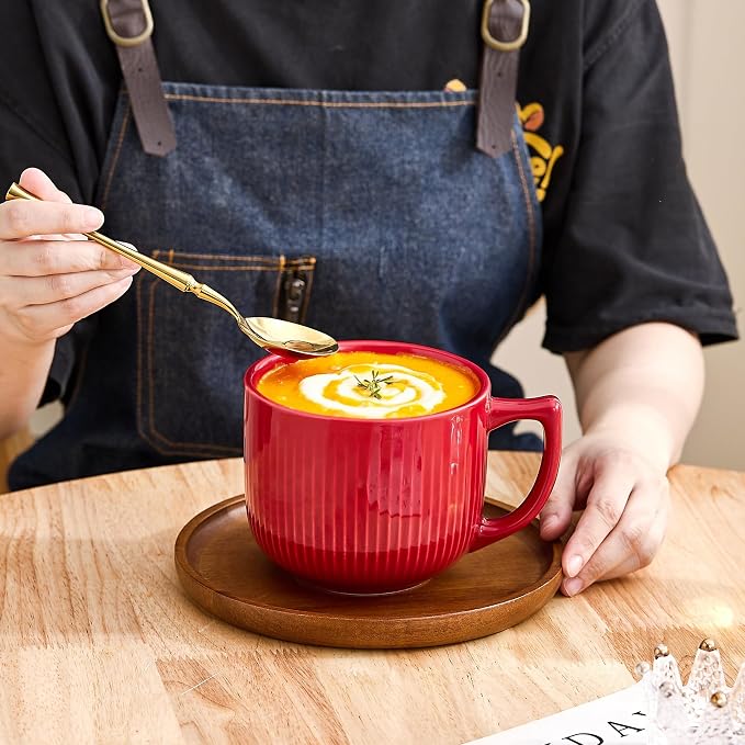 Ceramic Soup Bowl with Handle, 32oz Extra Large Mug Set of 2 | Large Soup Bowl for Ramen, Oatmeal, Cereal, Breakfast,Coffee, Porcelain Bowls with Handles, Dishwasher Safe, Holiday Gifts