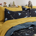 SLEEP ZONE Kids Bedding Comforter Set Full/Queen Size - Super Soft & Cute Printed 3-Piece Comforter Set All Seasons for Boys, Girls, Fade Resistant, Machine Washable, Blue Galaxy