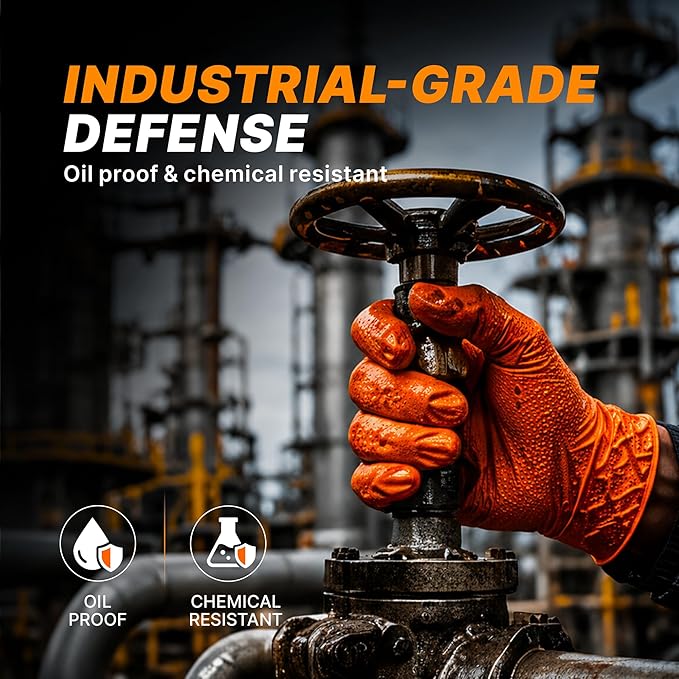 TitanFlex Heavy Duty Industrial Orange Nitrile Gloves, 8-mil, Gloves Disposable Latex Free with Raised Diamond Texture Grip, Powder Free, Rubber Glove, Mechanic Gloves,100-ct Box (Small)