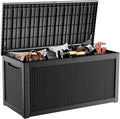 ROJIK Outdoor Storage Housing Deck Box,Waterproof Patio Furniture, Garden Tools, Cushions, Pool Accessories Storage Bench with Lockable Lid and Side Handles (Black,320 Gallon)