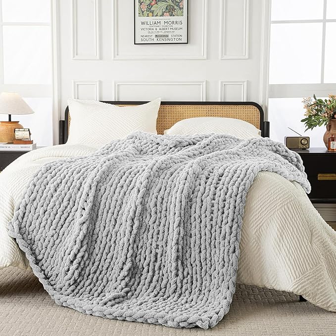 Ultra Soft Chunky Knit Blanket Throw -40x50 Hand Knitted Warm Chenille Throw Blanket, Home Decor Soft Thick Yarn Cable Knit Blanket Breathable Fleece Banket Christmas for Couch Bed Sofa Best GIF