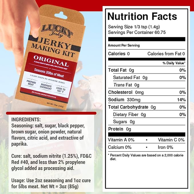 Lucky Jerky Original DIY Beef Jerky Seasoning and Cure Kit, 12 Oz | Make Your Own Original Beef Jerky at Home, Savory Classic Flavor, Seasons 20 lbs of Meat