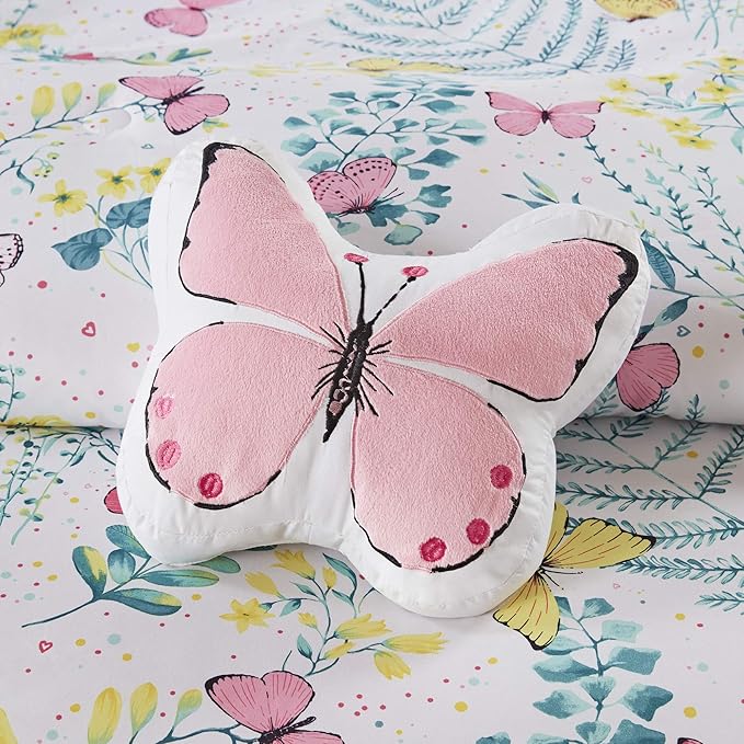 Mi Zone Kids Cynthia Comforter for Girls Microfiber Animal Butterfly Print, Modern All Season Down Alternative Kids Bed Set, Matching Sham, Decorative Pillow, Twin, Pink 3 Piece