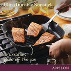 Anolon Advanced Home Hard Anodized Nonstick Deep Square Grill/Griddle Pan with Pour Spouts, 11 Inch, Onyx