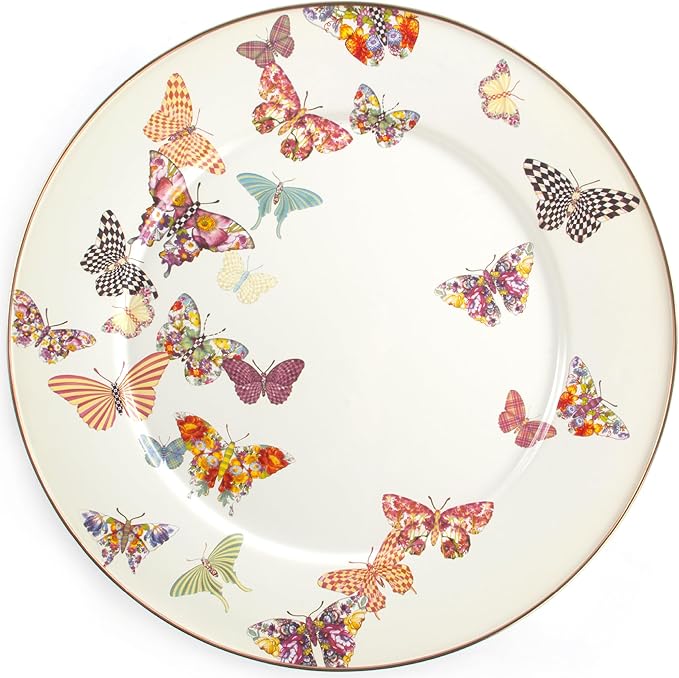 MACKENZIE-CHILDS Enamel Serving Platter, Decorative Serving Platter for Food, 16 Inches, Butterfly Garden