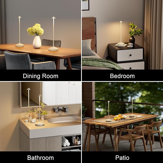 Cordless LED Table Lamps,Portable Battery Desk Lamp,2 Pack,Beige | 6000mAh Rechargeable,3000K/4500K/6000K Touch Stepless Dimming,Aluminum IP54 Waterproof Wireless Lighting for Outdoor/Indoor