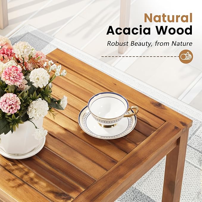 Flamaker Patio Chairs 3 Piece Acacia Wood Patio Furniture with Coffee Table & Cushions Outdoor Conversation Set Balcony Chairs for Porch, Deck, Backyard