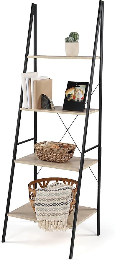 Humble Crew Bookcase 4-Tier 71" Tall Wood Ladder Shelf, Sandwashed Grey