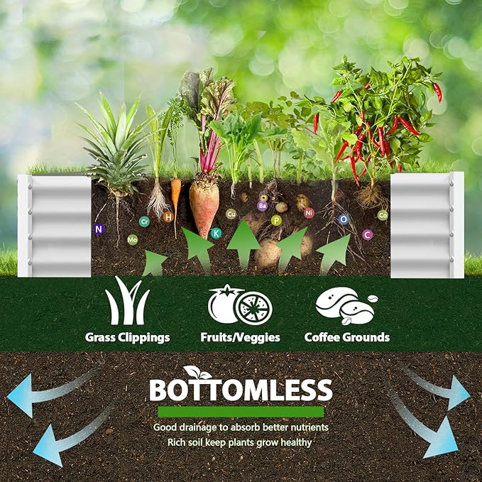 A ANLEOLIFE 8X4X1.5 ft Galvanized Raised Garden Bed, Rectangle Above Ground Modular Metal Planter Boxes Outdoor for Vegetables Flowers Herbs, Anti-Rust & Easy-Setup, Antique White