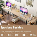 L-Shaped Home Office Desk, Corner Computer Desk w/Monitor Stand, Reversible PC Desk w/Heavy-Duty Metal Frame, Long Office Desk for 2 Person, Space-Saving Design (Natural)