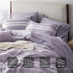 Bedsure Bed in a Bag King Size 7 Pieces, Purple White Striped Bedding Comforter Sets All Season Bed Set, 2 Pillow Shams, Flat Sheet, Fitted Sheet and 2 Pillowcases
