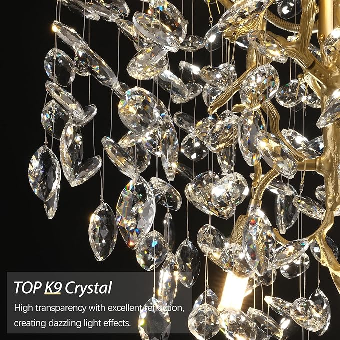 Modern Gold Crystal Tree Branches Chandelier,21 Inchs 6 Lights Modern Round K9 Crystal Chandeliers for Dining Room, Bedroom, Living Room, Foyer,Kitchen Island