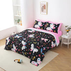 Girls Butterfly Comforter Set Queen Size Black 7 Piece Bed in A Bag Colorful Flowers Leaves Bedding Set for Kids Teens Adults Super Soft All Season
