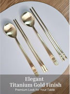 ONGI Korean Spoon and Chopstick 1 Set – Premium 18/10 Titanium Gold – Double Happiness Design – Gift-Ready – Made in Korea – Dishwasher Safe (Hee Pattern Gold 1 Set)