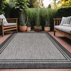 Bordered Outdoor Rug 9x12 Washable Outside Carpet for Indoor Patio Porch Waterproof Easy Cleaning Non Shedding Area Rugs Dark Gray 9 x 12