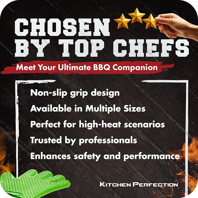 KITCHEN PERFECTION S Silicone Smoker BBQ Gloves - Heat Resistant Oven Mitts | Waterproof, 5-Finger Design For A Better Grip, for Pitmasters, Meat Smoking, Grilling, Cooking, Frying Turkey | Grill Gift