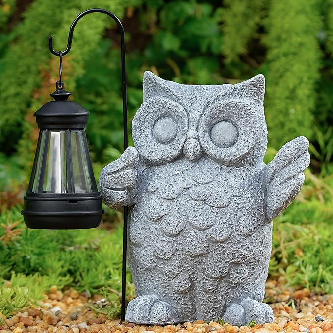 Solar Garden Statue Owl Figurine，Outdoor Garden Decor with Solar LED Lights for Patio,Balcony,Yard, Lawn-Unique Holiday Gifts for Women, Mom