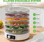 NutriChef Electric Countertop Food Dehydrator - Multi-Tier High-Heat Circulation Professional Food Preserver, Fruit, Vegetable Dryer, Meat or Beef Jerky Maker w/ 5 Stackable Trays - AZPKFD12