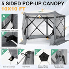 COBIZI 10x10 Pop up Gazebo Screen House Tent for Camping, Pop-up Camping Canopy with Mesh Windows,Portable Outdoor Quick-Set Hub Tent with Carrying Bag&Ground Stakes,Gray(Upgraded 2.0)