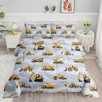 Datura home Construction Truck Comforter Set for Boys Kids Children,Grey Machinery Truck Excavators Vehicles Cartoon Tractor Bedding with 1 and 2 Pillowcases(Truck Grey Queen), Queen 90x90inches