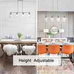 Kitchen Island Lighting, 4-Light Farmhouse Dining Room Light Fixtures Over Table, Linear Chandelier Pendant Lighting for Kitchen Island for Brushed Nickel Finish with Clear Glass Shade